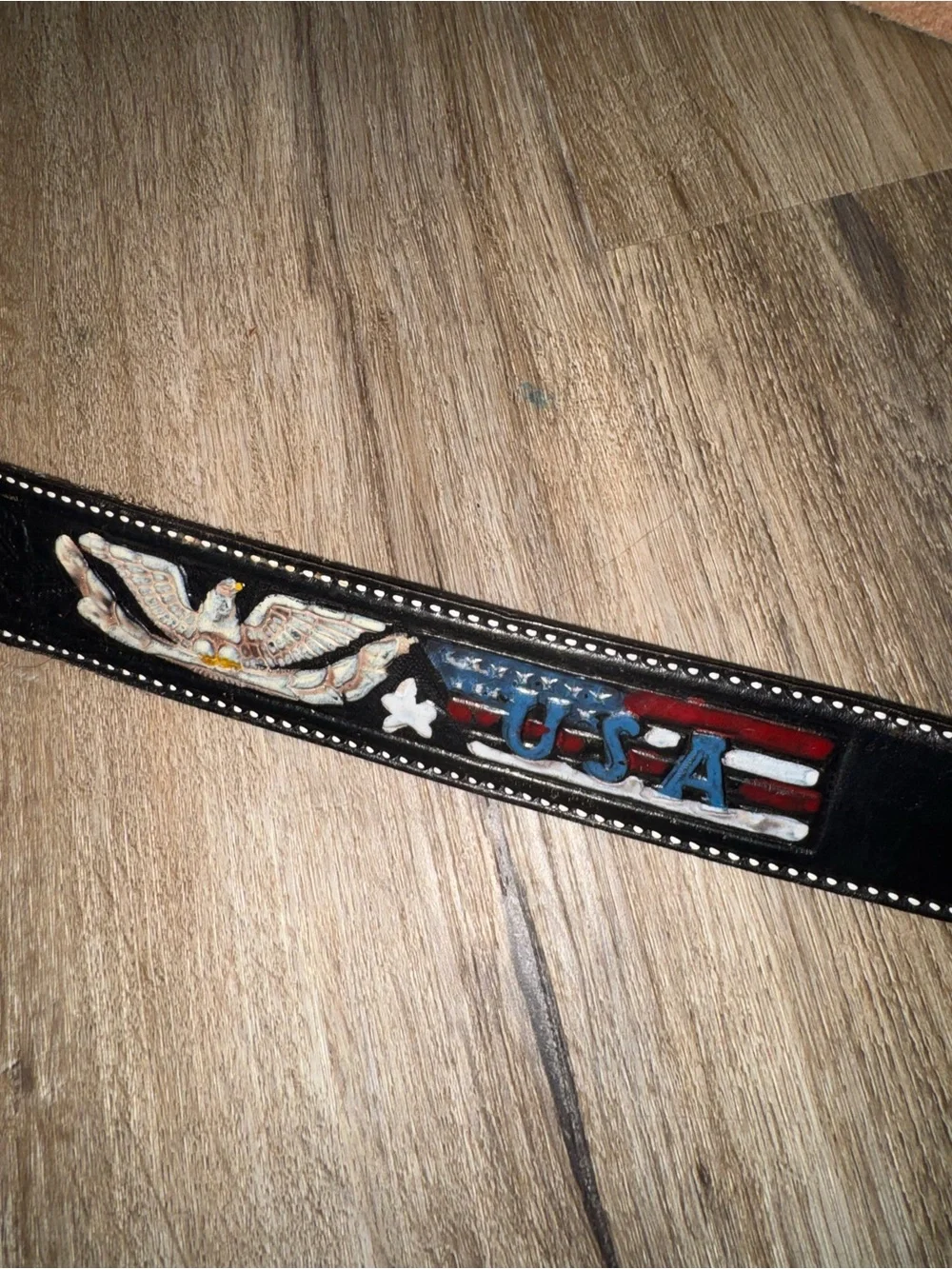 Vintage Tooled Leather Eagle USA Patriotic Western Belt Painted Americana